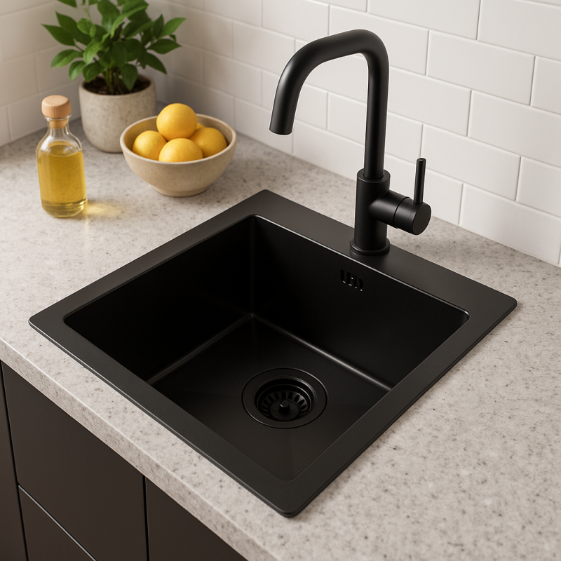 Quadri Dixton 40 Черна иноксова мивка с nano pvd 400x450 mm с отвор за смесител, монтаж отгоре 1208967080